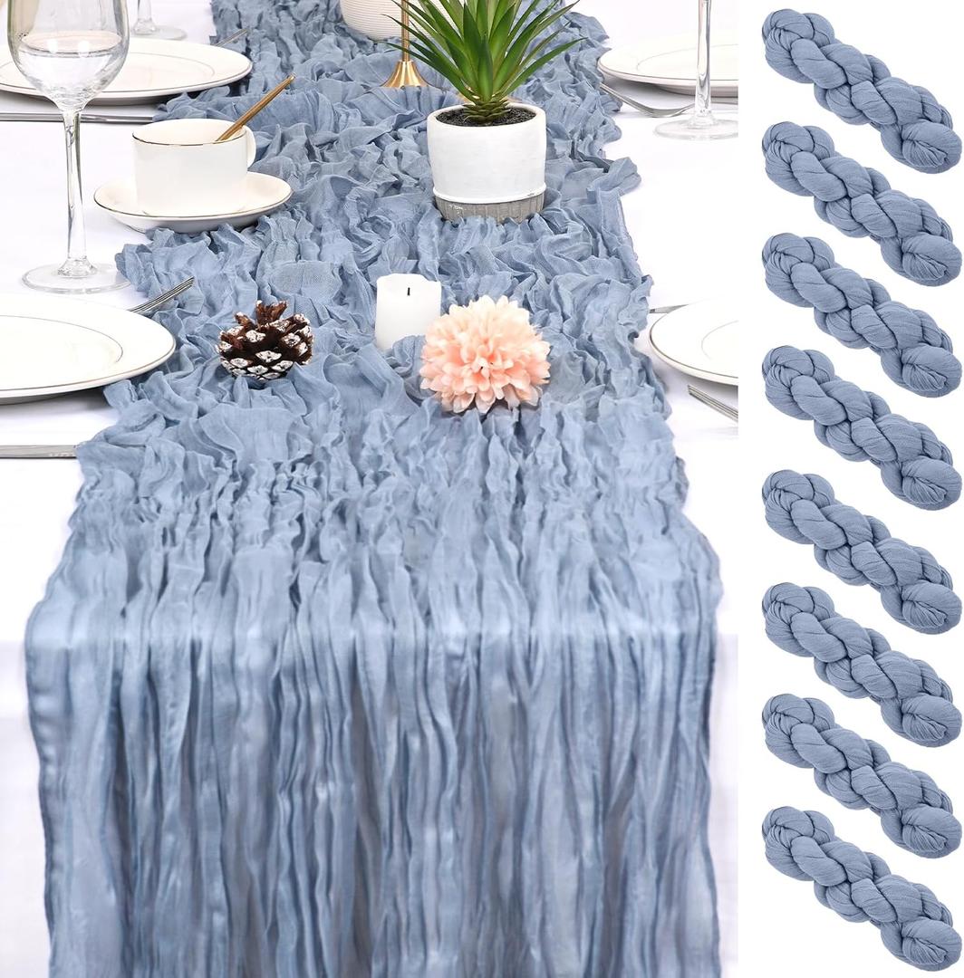 8 Pack Dusty Blue Cheesecloth Table Runner 17x108 inch Boho Gauze Cheese Cloth Table Runners for Wedding Party Baby Bridal Shower Home Decor