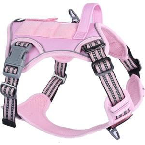 BUMBIN Tactical Dog Harness for Medium Dogs No Pull, Famous TIK Tok No Pull Puppy Harness, Fit Smart Reflective Pet Walking Harness for Training, Adjustable Dog Vest Harness with Handle Pink, Small 