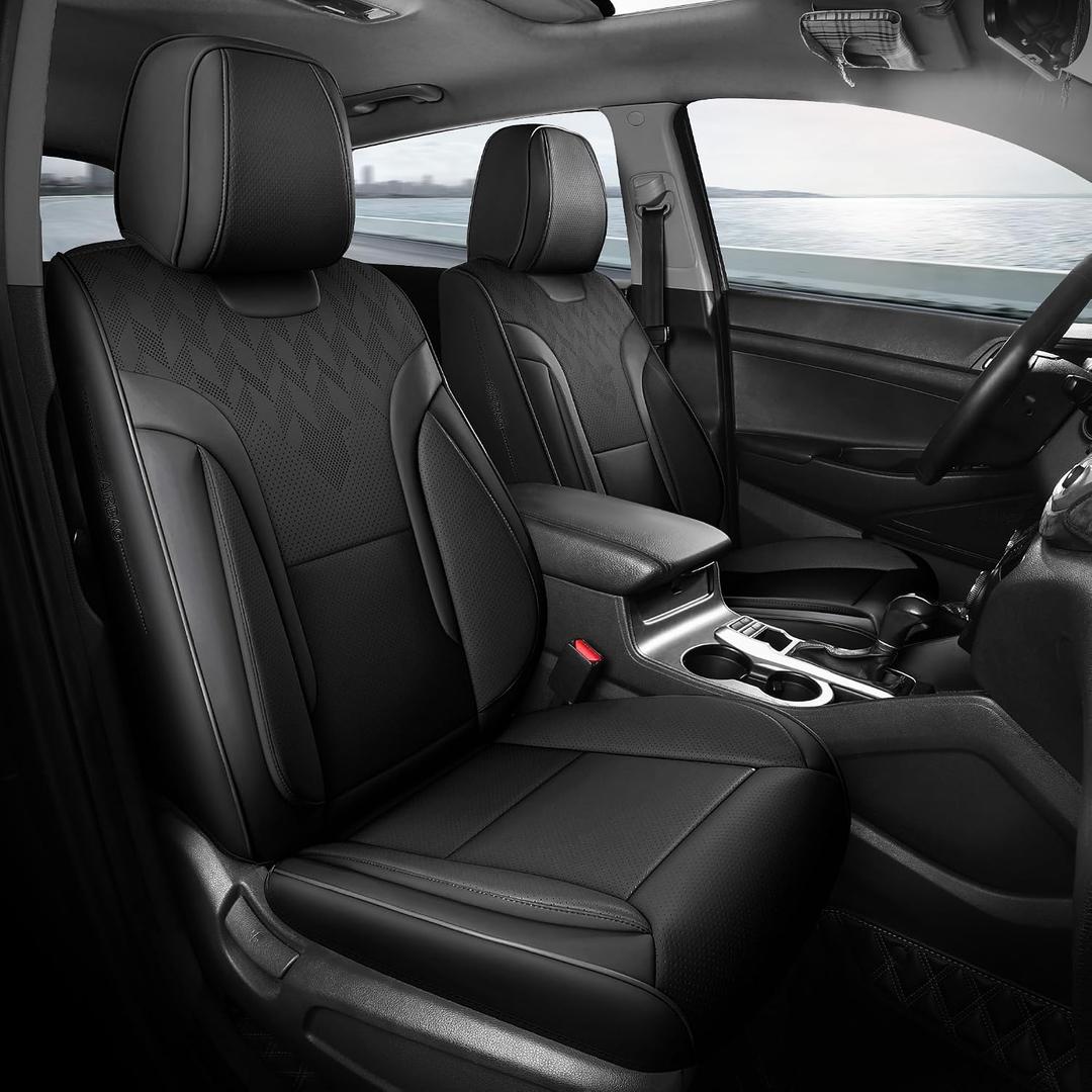 Black Car Seat Covers Full Set - Breathable Faux Leather Universal 5 Seat Covers for Cars, Automotive Protector Fit for Most Sedan SUV Pick-up Truck