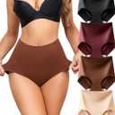 LEVAO Women's Tummy Control Underwear High Waisted Seamless Panties - Postpartum Briefs No Show Shaper XL 4 Pack (Black,nude,reddish Brown,red Coffee Color)