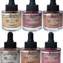 CSY art gallery Pearlescent Acrylic Inks Bottle with Dropper, 1oz - 29.5 ml Set of 6PCS Bronze Gold Red Liquid Drawing Ink for Calligraphy, Wood, Scrapbook Journals, Photo Albums (Saturn Twinkles Set)