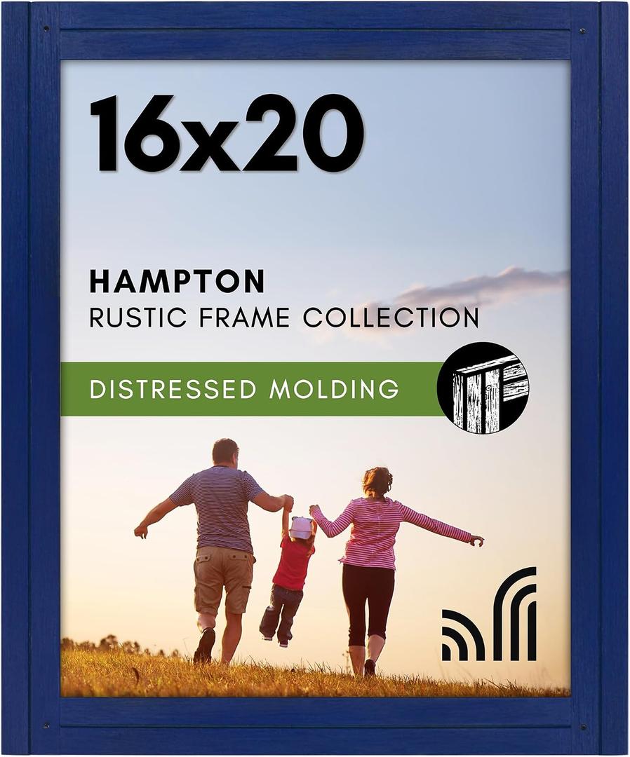Americanflat 16x20 Picture Frame with Polished Plexiglass - Hampton Collection - Distressed Wood Picture Frames for Wall Display - Navy Blue