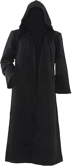 Adult Hooded Robe Cloak Knight Costume Cape Vintage Hood Cloaks Halloween Outfit (Adult - Black, Small)