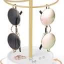 Mkono 360 Rotating Sunglasses Organizer Eyeglasses Holder Stand Metal Frame with Wood Base Tray Storage Display Rack for up to 12 Pairs of Eyewear for Table Dresser Desk Bedroom