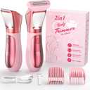 Bikini Trimmer for Women, 2 in 1 Electric Razors Shaver, IPX7 Waterproof Body Hair Trimmer with Mirror, LED Light & Display, Painless Pubic Hair Removal, Pink
