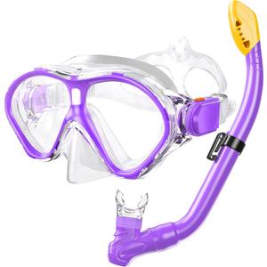 Gintenco Kids Snorkel Set, Diving Mask for Children as Unisex Kids Swimming Goggles, Anti-Fog Diving Mask and Dry Top Snorkel Combo Set for Junior and Youth (Purple)
