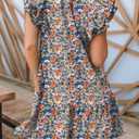 Dokotoo Womens Summer Dresses 2026 V-Neck Drawstring Ruffle Cap Short Sleeve Side Pockets Mini Dress Sundress M