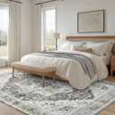 AMADA HOMEFURNISHING 9x12 Area Rug, Washable Low-Profile Large Area Rug with Non-Slip Backing & Durable Edge Binding, Vintage Large Rugs for Living Room, Bedroom