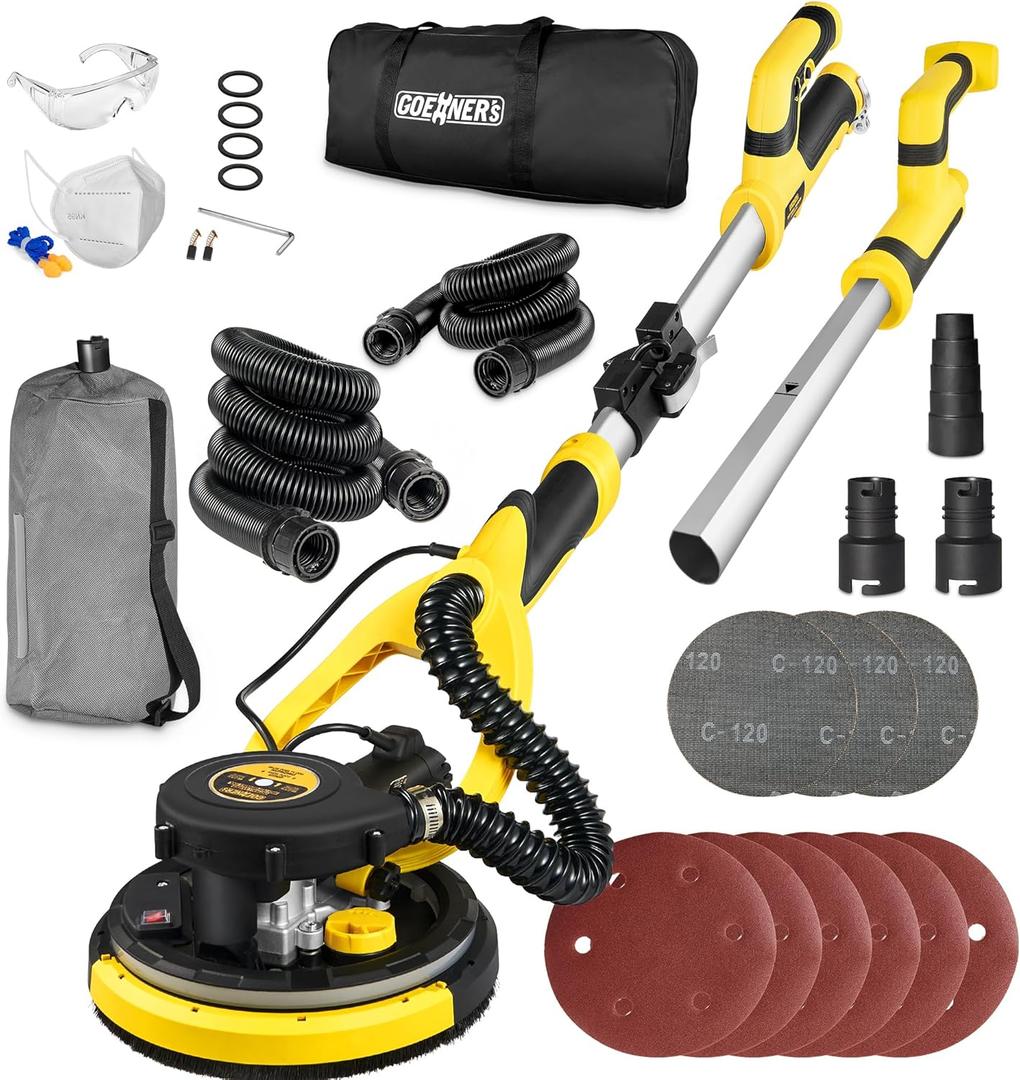 Drywall Sander, Powerful Electric Drywall Sander with Vacuum, 99% Dust Absorption Dust-free Design, 7 Variable Speed 900-1800RPM, 26' Power Cord, LED Light, for Popcorn Ceiling etc (Orange)