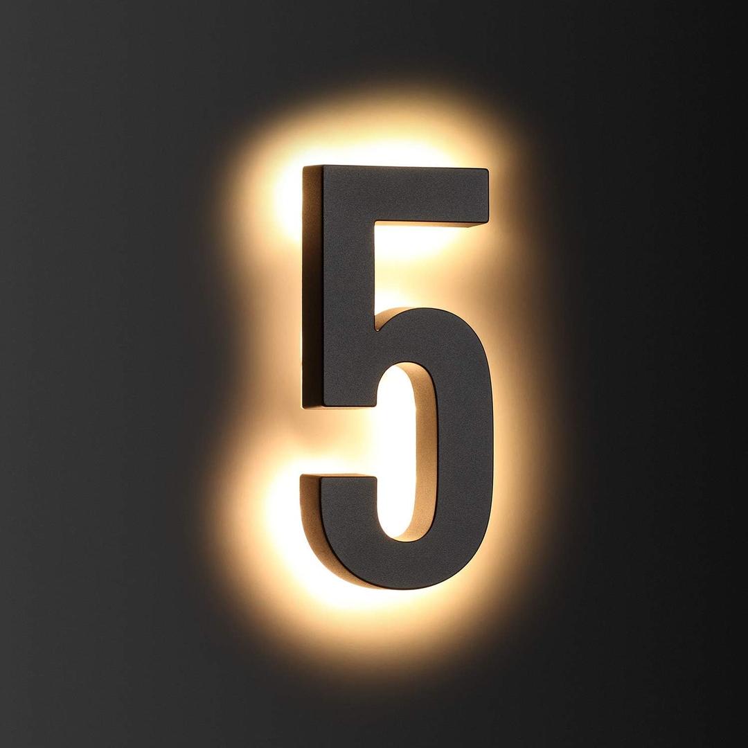 LMP 12V DC Low Voltage Led House Numbers Address Numbers 8 Inches, Modern Lighted House Numbers glow at night, Waterproof Corrosion Resistant, Easy to Install (number 5 No Powers)