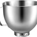 Stainless Steel Mixer Bowl for KitchenAid Artisan & Classic Series 4.5 Quart / 5 Quart Tilt-Head Stand Mixers, KSM150 Stainless Steel Bowl Replacement, Mixing Bowl for KitchenAid, Silver