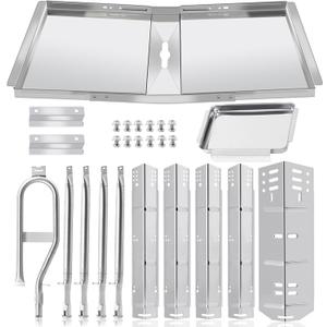 Criditpid Grill Replacement Parts for Dyna Glo 5 Burner DGH474CRP, DGH485CRP, DGH483CRP, 4 Burner DGH450CRP, 24"-30" Adjustable Grease Tray Drip Pan and Grill Heat Plats Kit for Dyna-glo Grill Parts