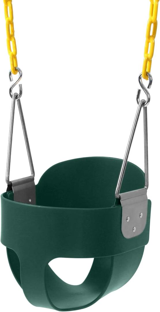 High Back Full Bucket Toddler Swing Seat with Yellow Coated Chains Fully Assembled Baby Swing Set Accessories (Green)