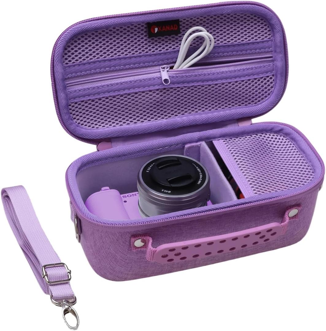 XANAD Hard Case for Sony Alpha ZV-E10,ZV-E10 II or Sony Alpha 6400,6100,6700,6600,6000,RX100 VII Lens Mirrorless Camera,with Shoulder Strap (Purple)