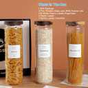 CZZGSM 3 Set Glass Pantry Storage Jars with Acacia Airtight Lid - 50oz Thicken Glass Kitchen Canisters with 132 Pantry Labels - Tall Food Storage Containers with Wood Lid for Pasta,Spaghetti,Cereal