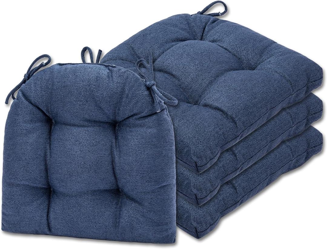 SQUARE MOON D-Shaped 3" Thick Chair Cushions, Chair Pads for Dining Chairs and Kitchen Chairs, Indoor Dining Room Seat Cushions with Ties, Machine Washable, 17" x 16" x 3", 2/Pack, Navy Blue