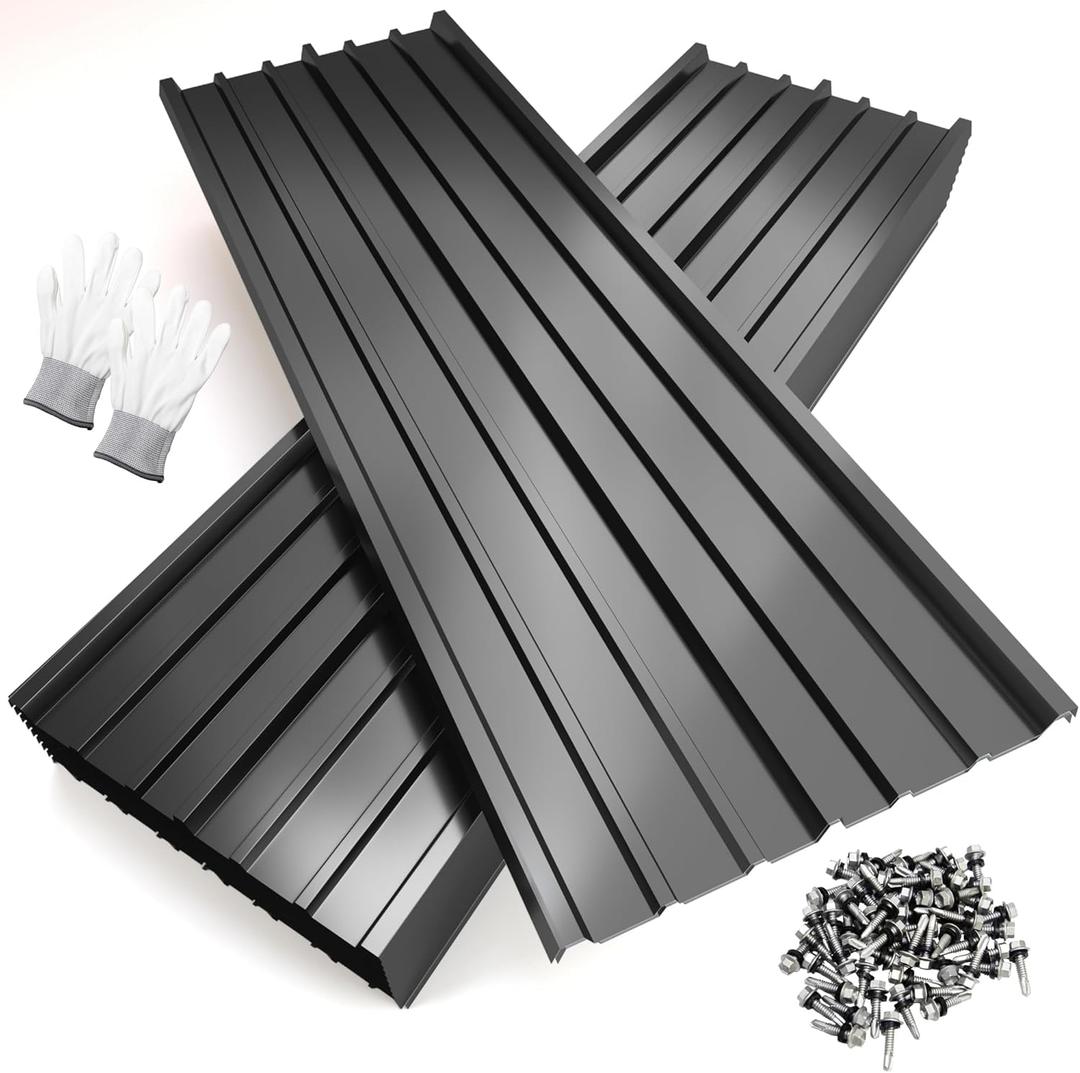 NeatiEase 10 Pcs Metal Roofing Panels, 6.1 Feet Corrugated Galvanized Roofing Panels Metal Siding Panels with Steel Screws for Pergola, Gazebo, Shed, Outdoor Storage, Chicken Coop,Garages (Black)