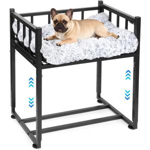 Beside Dog Bed and Mattress Set - Metal Three-Sided Fence Pet Dogs Bed Frame, Adjustable Height Dogs Bed Extension Attachment for Human Bed, for Small/Medium Puppy(25.5''L x 17.7''W)