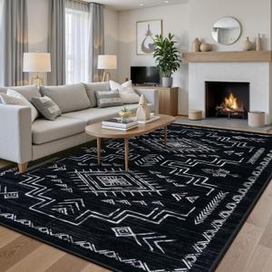 STARUIA Washable 8x10 Black and White Area Rug for Living Room, Western Aztec Tribal Moroccan Area Rug, Boys Neutral Rug for Bedroom, Non-Slip Large Carpet Under Dining Table Home Office
