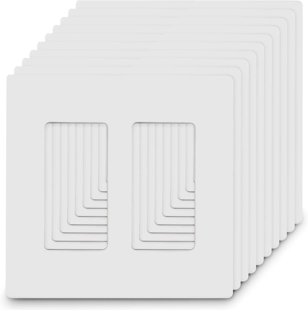 2-Gang Screwless Decorator Wall Plates, Child Safe Standard Size Outlet Cover, Unbreakable Polycarbonate Thermoplastic, Glossy White,10 Pack,UL Listed