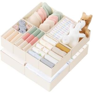 Criusia Drawer Organizer Clothes, 10 Pack Dresser Organizer for Baby Clothes, Underwear, Sock- Foldable Closet Organization and Storage Dividers Bins for Nursery, Bedroom (Beige)