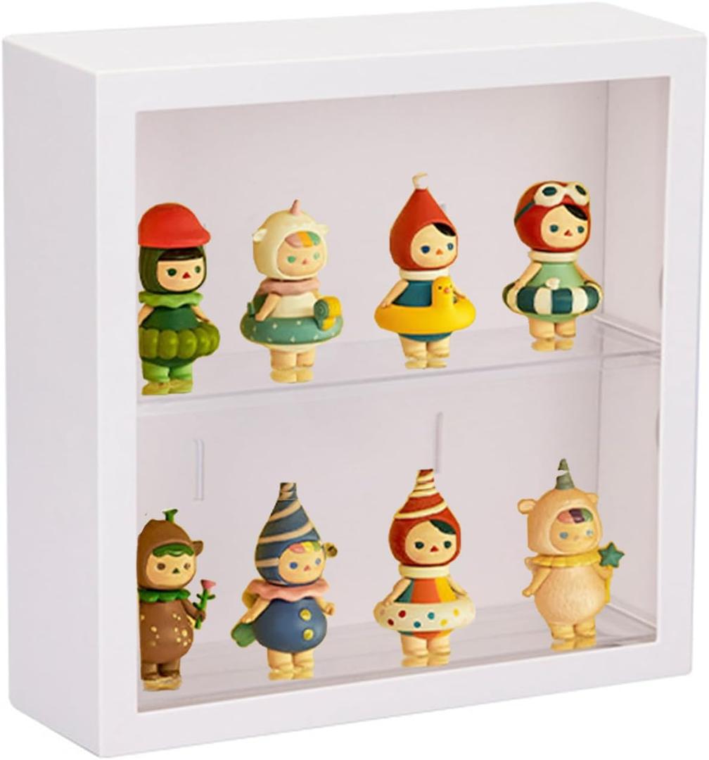 Clear Display Case for Figures, Square Wall-Mounted Doll Storage Box, Adjustable Display Stand with Door Dust and Moisture Proof Suitable for Lego Collectibles Action Figures Pop Mart (White)
