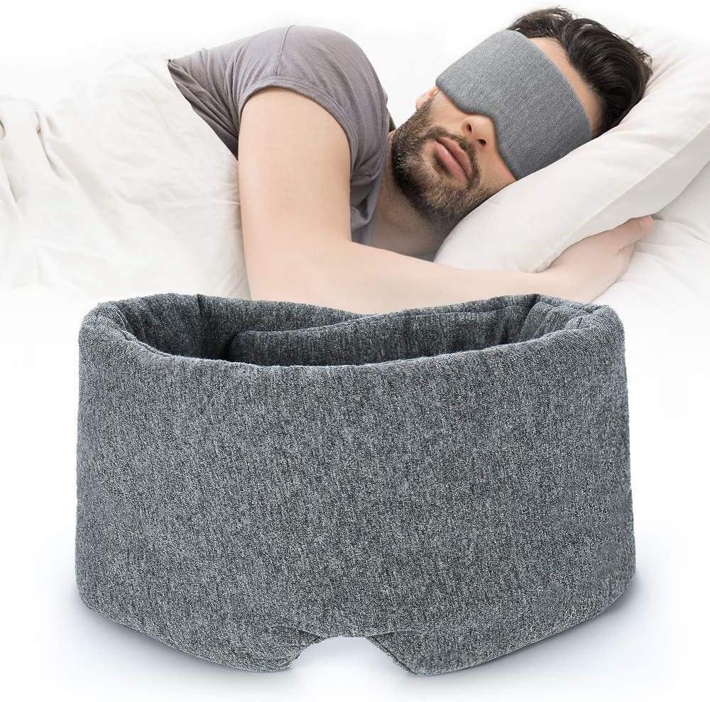 FRESHME Cotton Sleep Eye Mask for Women Men - 100% Blocking Light Travel Blindfold, Soft Zero Pressure Grey Eyes Cover with Adjustable Velcro Strap for Side Sleeper Night Sleeping, Work Nap and Yoga (A-original)