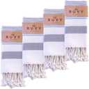 Ruvy Home Basics Turkish Hand Towels for Bathroom Set of 4 | 18"x40", Cotton | Decorative Towel for Bathroom, Kitchen, Dishcloth, Tea, Yoga, Face, Gym - Light Grey