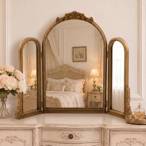 Wonderjune 3 Way Trifold Vanity Mirrors 30 x 37 in Vintage, Baroque, Bronze
