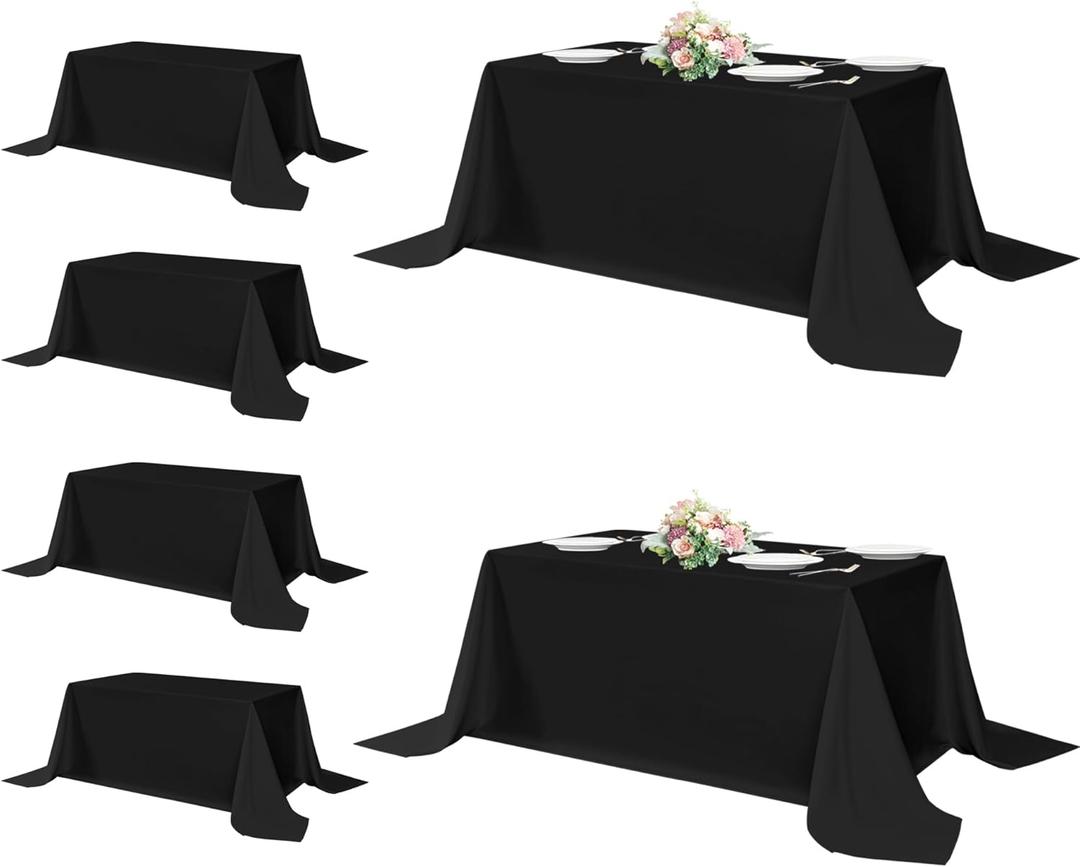 sancua 90x132 Inch 6 Pack Black Tablecloth, Rectangle Table Cloth for 6 Feet Table Stain and Wrinkle Resistant Washable Polyester Cover Dining Wedding Banquet Party Buffet Restaurant
