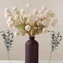 RyddeligHome White Faux Flowers for Vase - Kiku 10 Stems & Eucalyptus, Fake Flowers Stems, Realistic Artificial Flowers, Pom Pom Balls for Aesthetic Room Decor, Floral Arrangements Centerpiece