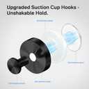 Suction Cup Hooks Stainless Steel Shower Hooks No Drill Towel Hooks Removable Wreath Hanger for Front Door, Bathroom Wall, Kitchen, Glass, Mirror (2 Pack) (Black)