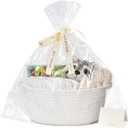 CHICVITA Small Basket for Gifts, Easter Basket White Empty Gift Baskets with Bags & Ribbons Durable Rope Storage Baskets for Kids, 12"x 8"x 5"