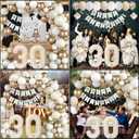30th Birthday Decorations for Women Her White Sand Beige Gold Balloons Garland Arch Kit Cream Number Foil Balloon Happy Birthday Banner Boho Nude Metallic Champagne Gold Party Decor for 30 Years Old
