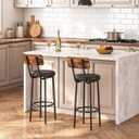HOOBRO Bar Stools, Bar Stools Set of 2 with PU Upholstered, Bar Chairs with Footrest and Back, 26" Bar Stools for Kitchen Island, Dining Room, Easy to Assemble, Rustic Brown and Black BF31BY01G2, 13"L x 13"W x 36.6"H