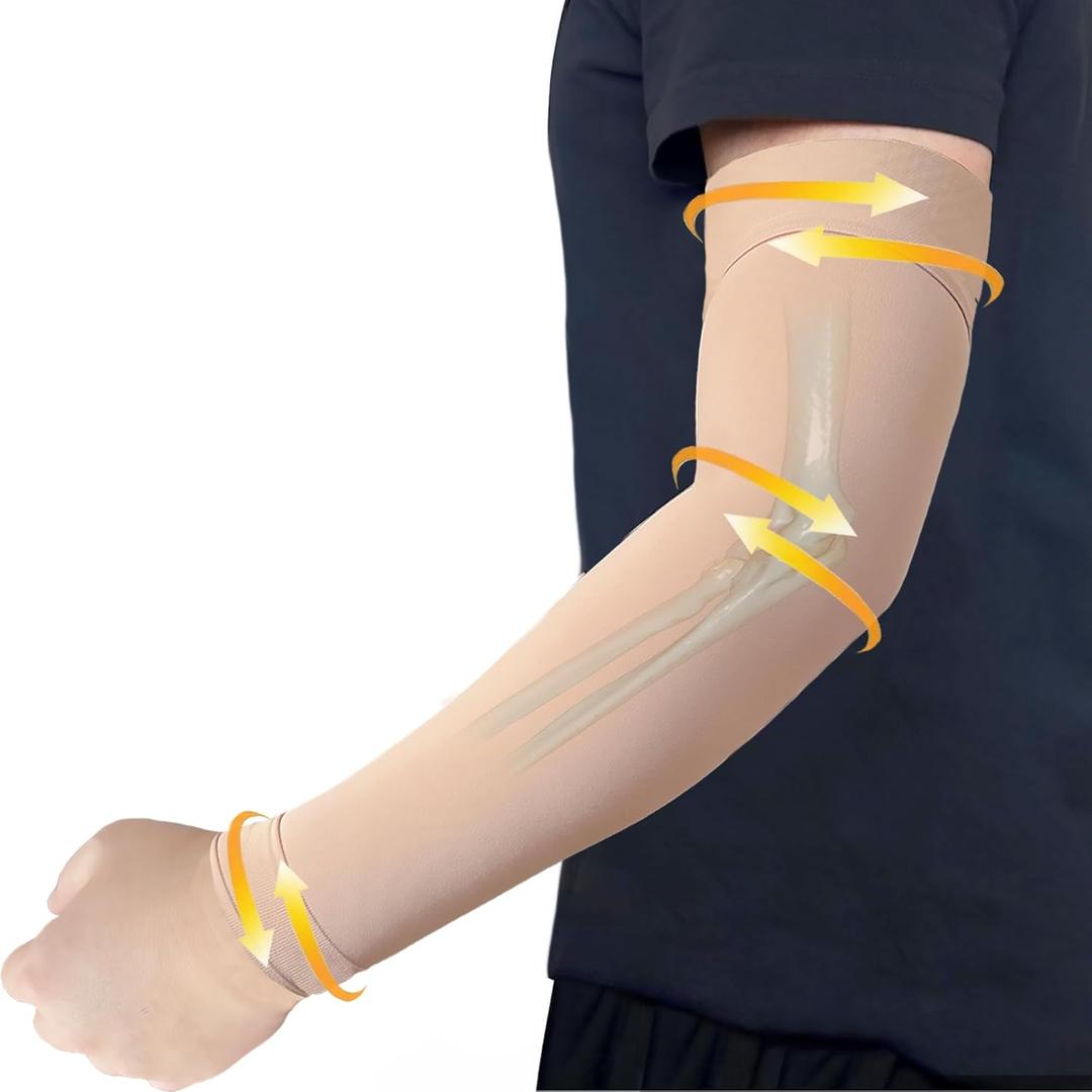 Lymphedema Medical Compression Arm Sleeve for men and women,15-20 mmHg Graduated Compression Full Arm Support for Muscle Pain Relief,Arthritis,Tennis Elbow,Bursitis,Working Out(Large,Single)
