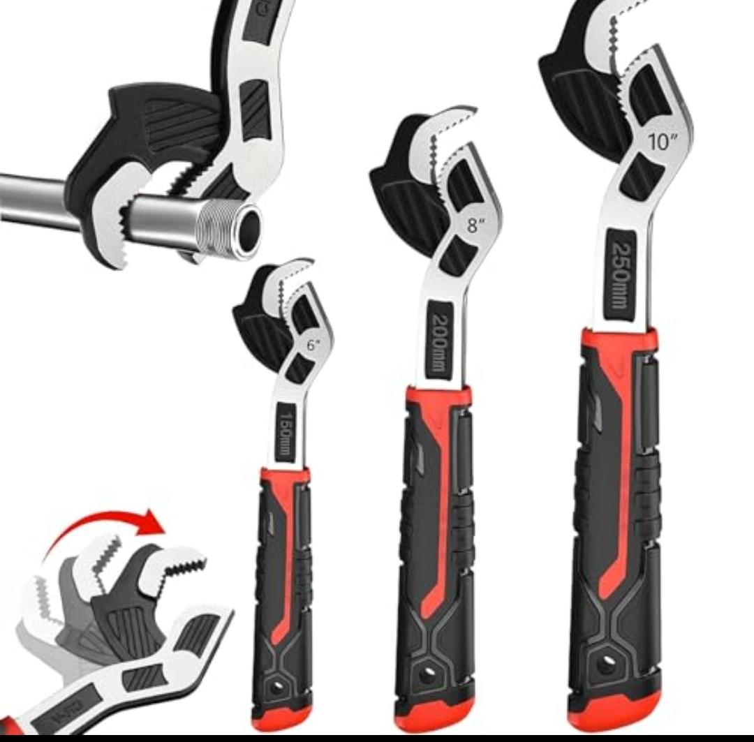 Rhevosil 6” 8” 10” Multi-function Self-locking Pipe Wrench Set, Chromium Vanadium Steel,Plumbers Wrench with Self Tightening Function for 9/32”-1 3/8” (7-35mm) Pipe Fittings and Nuts (1set)