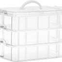 Sooyee 3-Tier Stackable Craft Organizers and Storage Box Plastic with 30 Compartments for Bead, Toys,Dolls, Arts and Craft, Washi Tape, Rock Collection, Ribbons,Clear