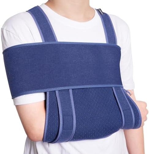 Velpeau Arm Sling for Sleep, Shoulder Immobilizer for Women & Men - Very Soft Sling for Rotator Cuff Tear, Fractured, Dislocation, Broken, Postoperative, Fits Left & Right (Blue, L: Bust 39.5-51.3″)
