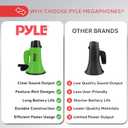 Pyle Compact 20-Watt Megaphone Speaker with Microphone, Siren, Bullhorn - Battery Operated, Foldable Handle, 2 Modes, 1000 Yards Range - Perfect for Cheerleading, Police, Football, and more - Green