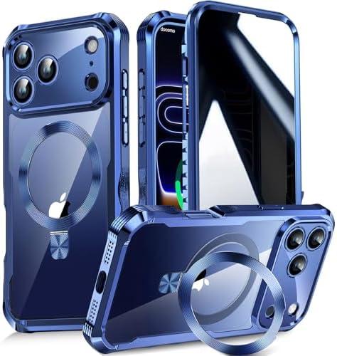 Reukdnv [Built-in Privacy Screen Protector & Invisible Ring Stand] Privacy Case for iPhone 17 Pro 6.3'' [Soft Bumper Full Signal] [Compatible with MagSafe] Full-Body Shockproof Clear Case, Blue
