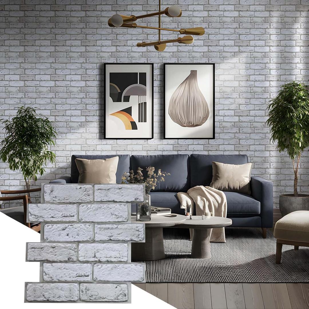 3D Peel and Stick Brick Wall Panels 10 Pack – 11.8"x11.8" Faux Brick Tiles Thin PVC, Paintable, Waterproof Small Brick Design for Kitchen Backsplash, Accent Walls, Fireplace, RV