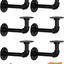 LuckIn Pipe Shelf Brackets for DIY 8 10 12 14 Inch Floating Shelves, Industrial Iron Pipe Bracket, Heavy Duty Metal Shelving Brackets, Black, 6-Pack