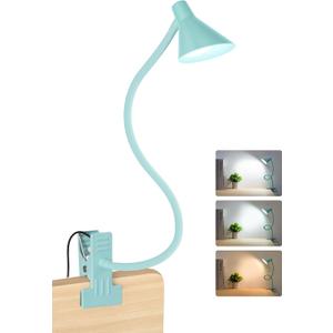 Reading Light for Bed, Clip-on Desk Lamp with Flexible Neck, 3 Color Modes & 10 Dimmable Brightness, Teal