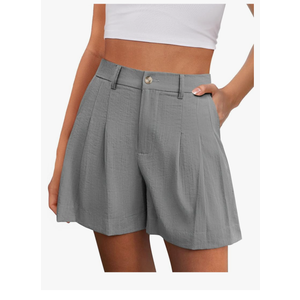 Womens Shorts Casual 2026 Summer Elastic High Waist Zipper Button Tailored Shorts Pleated Beach Vacation Outfits, S