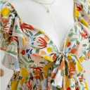 WDIRARA Women's Plus Size Floral Tie Front Babydoll Tops Layered Ruffle Cap Sleeve V Neck Peplum Blouse (XL)