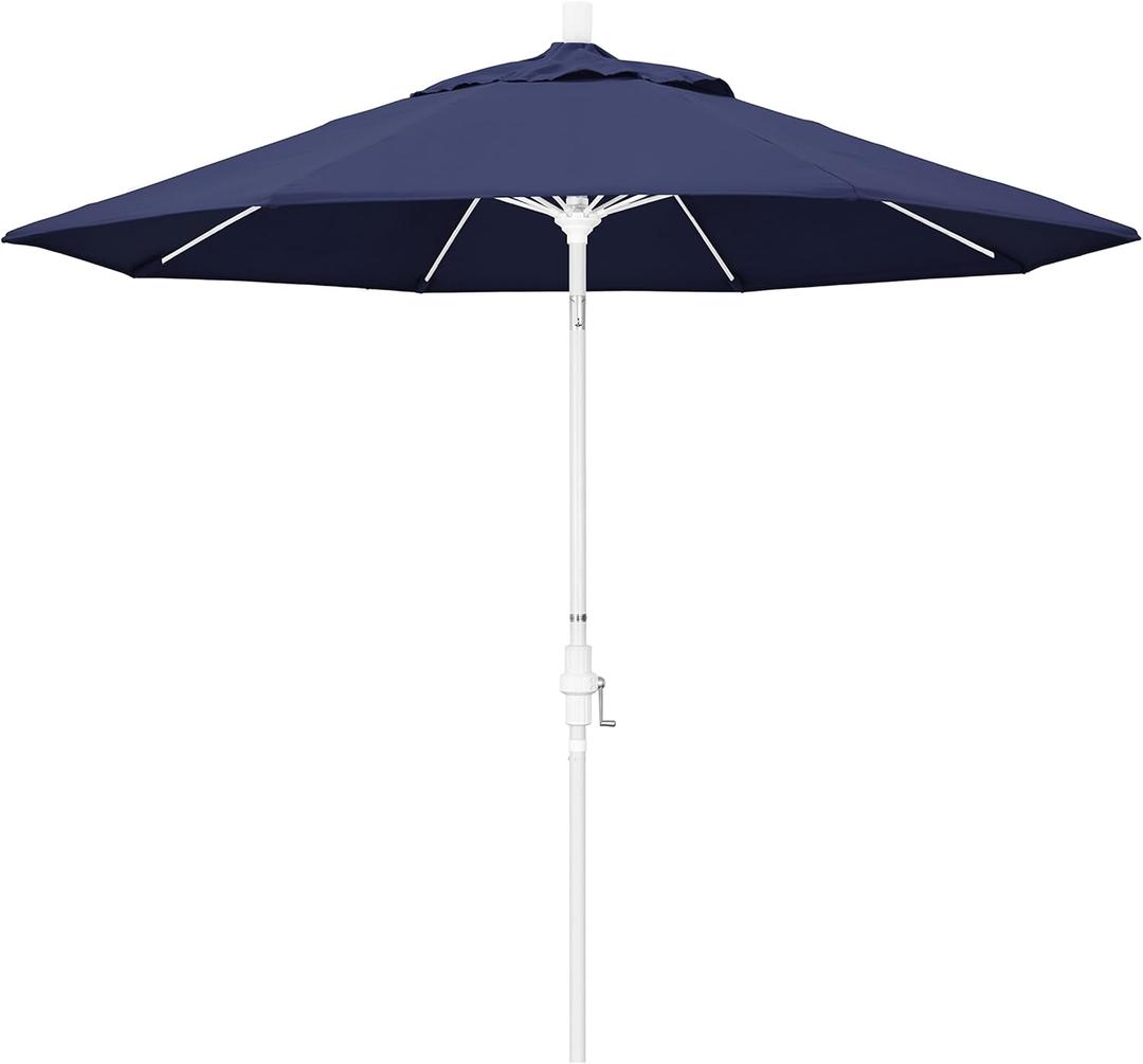 California Umbrella GSCUF908170-F09 9' Round Aluminum Pole Fiberglass Rib Market Patio Umbrella, White, Navy Blue, White Pole