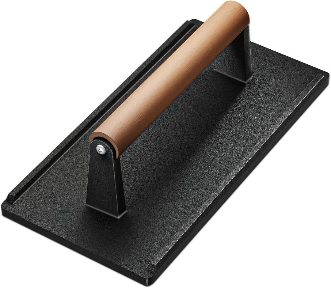 Yoehka Cast Iron Grill Press-1PCS, Heavy Duty Bacon/Burger/Griddle/Chef Press with Wood Handle, Perfectly Grilled Steak,Meat,Sandwich,Panini, 2.25lbs Cooking Weight,Rectangle(8.27"4.25"3.35in)