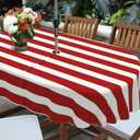 Red Strips Print Outdoor Tablecloth with Umbrella Hole for Oval Table, Waterproof Strip Patio Table Cloth with Zipper - 60 x 102 inches