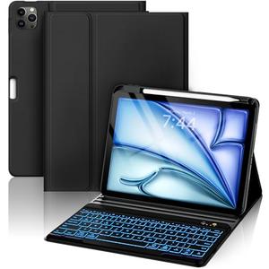 OYEEICE Ipad Air 13 Inch Case Keyboard (M2), 7 Color Backlit iPad Pro 12.9-inch (6th/5th/4th/3rd Generation), Detachable Keyboard for iPad with Pencil Holder, Black